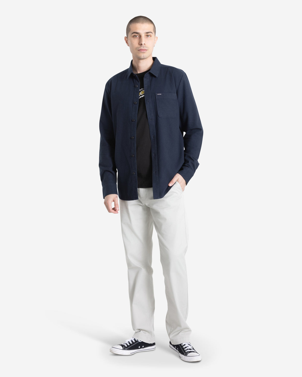 Men's Caden Solid Long Sleeve Shirt Navy - Volcom
