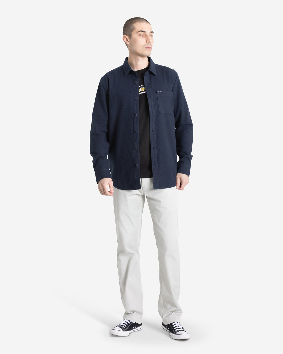 Men's Caden Solid Long Sleeve Shirt Navy - Volcom