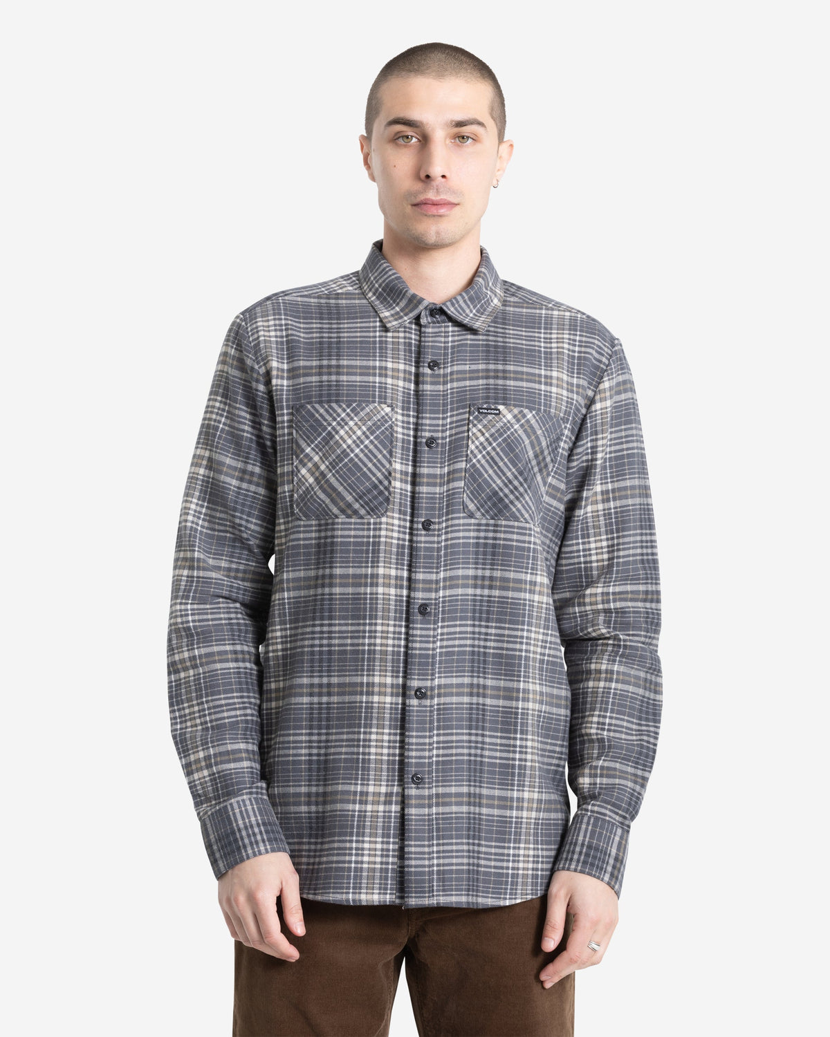 Men's Netastone Flannel Long Sleeve Shirt Asphalt Black - Volcom