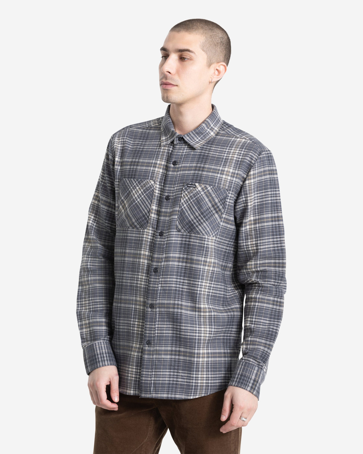Men's Netastone Flannel Long Sleeve Shirt Asphalt Black - Volcom